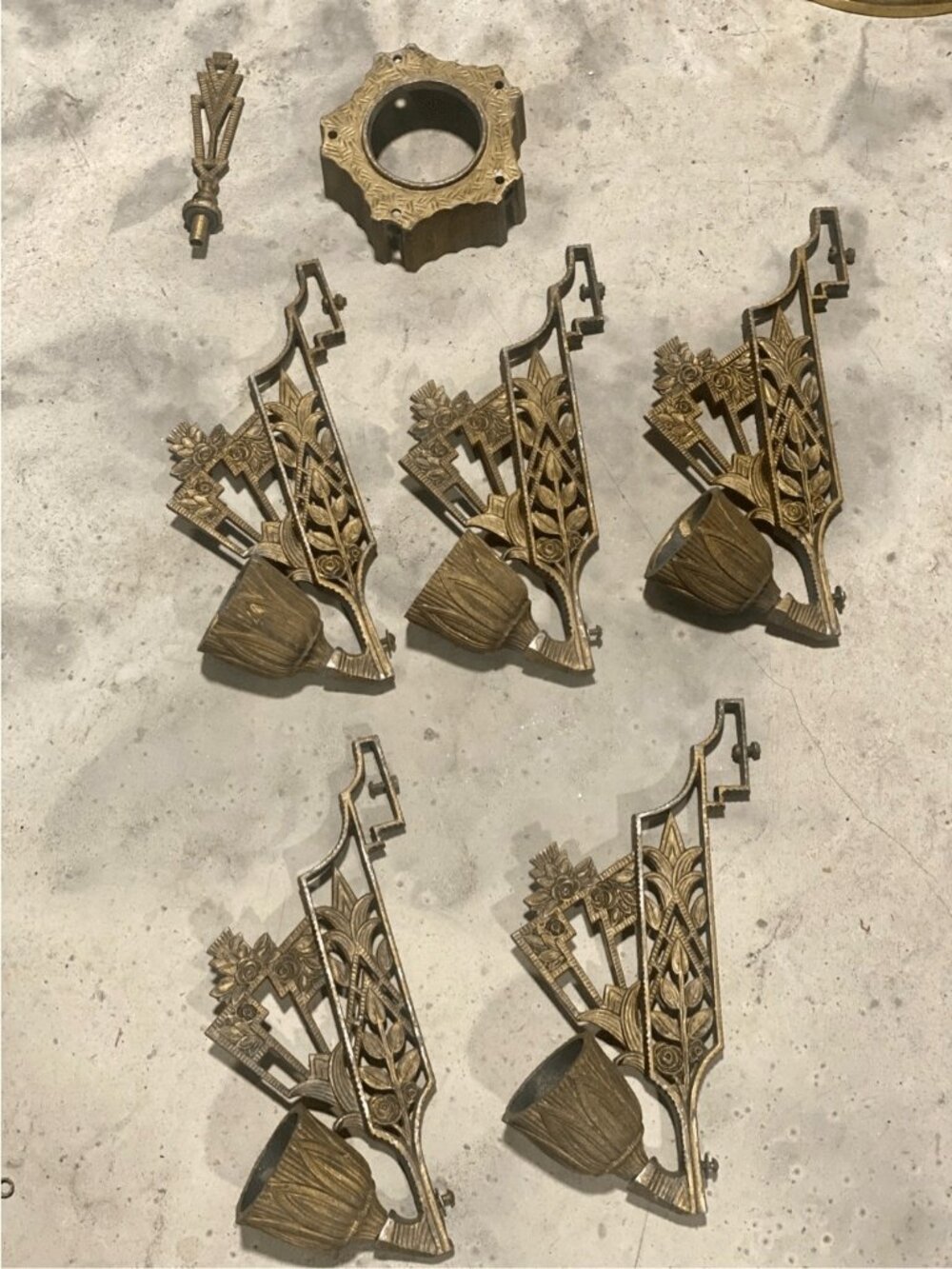 Antique Art Deco Chandelier Parts Signed Max Schaffer Bronze Wheat